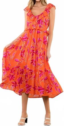 THML Clothing Flutter Sleeve Floral Dress In Orange Mul