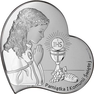 OEM Cuadro En Plata Con Ni&ntilde;a, Recuerdo De Primera Comuni&oacute;n + Grabado 6746 13 X 13 Cm