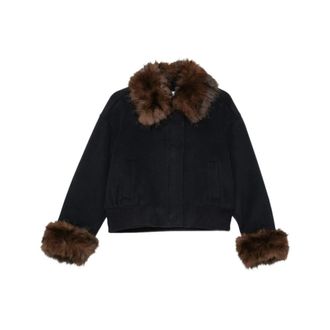 Self Portrait Chaqueta de Lana con Ribete de Piel Sint&eacute;tica - Jackets - Mujer - Negro - M