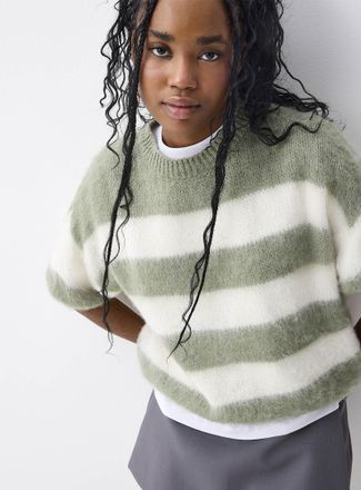 Twik Womens Puff-sleeve cropped striped sweater