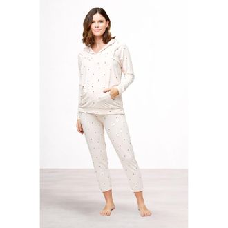 Nom Maternity Max Tapered Over-the-belly Maternity Lounge Pants in Polka Dot at Nordstrom, Size Large