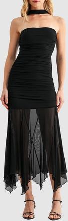 All in Favor Ruched Drop Waist Midi Dress with Scarf in Black at Nordstrom, Size X-Small