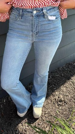 Flying Monkey The Callie High Rise Flare Jeans In Blue
