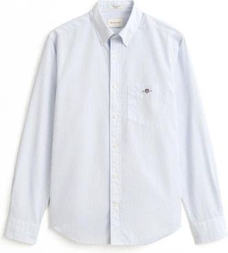 GANT Klassiek Regular Gestreept Poplin Overhemd - Heren - Casual Overhemden - Blauw - M - Katoen - Overhemden