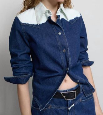 Closed Denim Western Shirt In Mid Blue With Dip Dye