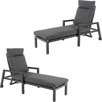 ED&Egrave;N JARD&Iacute; Pack de 2 tumbonas reclinable aluminio antracita coj&iacute;n grueso gris