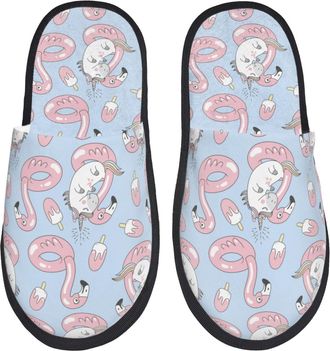 Generic Fleece Slippers Summer Cute Horse Seas Portable Fuzzy Slippers Reusable Anti-Slide Slipper For Room Ladies Winter L