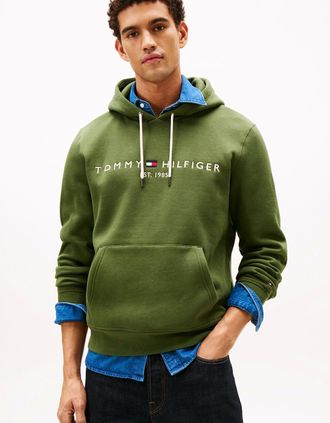 Tommy Hilfiger Mens Tommy Hilfiger Tommy Logo Flex Fleece Hoodie - Mountain Pine - Tan - Size: 40