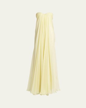 Alexander McQueen Strapless Draped Chiffon Bustier Maxi Dress