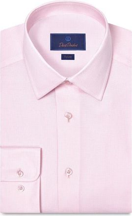 David Donahue Trim Fit Microcheck Cotton Dobby Dress Shirt in Pink at Nordstrom, Size 15.5 - 32