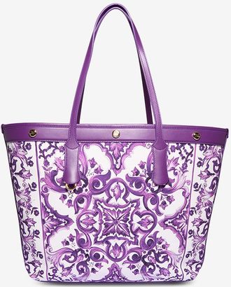 Dolce & Gabbana Canvas- und Ledershopper mit Print Atene Majolica