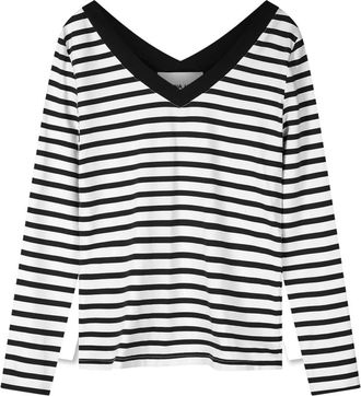 Hart by Helena Hart Gestreepte V-hals Top Zwart/Wit - Dames - Longsleeves - Veelkleurig - M - Tops
