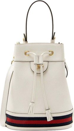 Gucci White Calfskin Web Ophidia Small Bucket Bag (Authentic Pre-Loved)