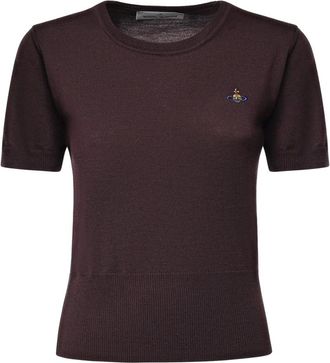 Vivienne Westwood Tops, Dames, Bruin, S, Wol, Trui met ronde hals en korte mouwen van wol