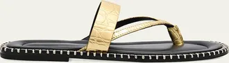 Dries Van Noten Croc-Effect Leather Flat Thong Sandals