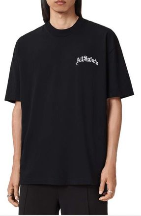 AllSaints Descent Overize Embroidered Cotton T-Shirt in Washed Black at Nordstrom, Size Xx-Large