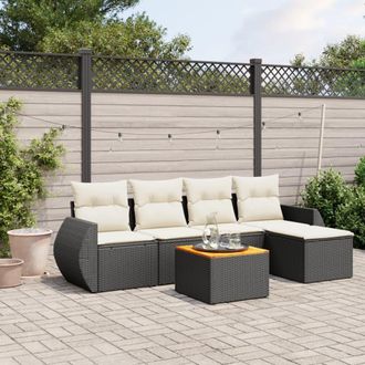 vidaXL Vidaxl - Set De Sof&aacute;s De Jard&iacute;n 6 Piezas Y Cojines Rat&aacute;n Sint&eacute;tico Negro