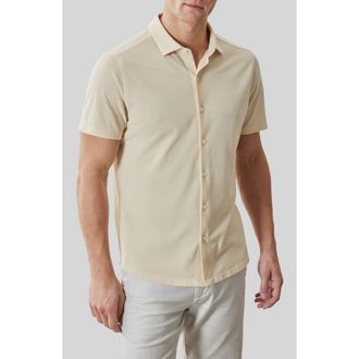 Robert Barakett Irving Short Sleeve Sleeve Knit Button-Up Shirt in Soft Yellow at Nordstrom, Size Xx-Large