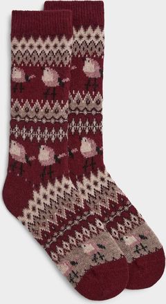 Simons Womens Wool Fair Isle bird socks Made in Portugal
