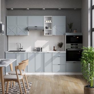 Vicco Mueble De Cocina Fame-line, Azul Claro-gris-blanco, 280 Cm, Et Antracita, Vicco