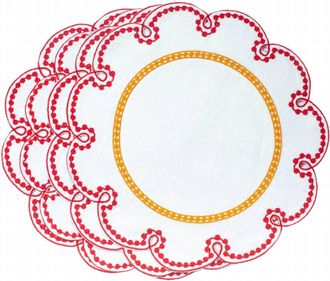 Misette Fete Linen Embroidered Placemats - Set Of 4 In Amber/red