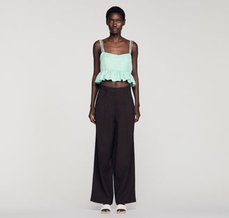 Sandro Top court jacquard floral volant&eacute;