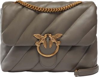 Pinko Leather Shoulder Bag Love Puff Big CL Sheep Nappa Grey Asphalt - Antique Gold Taupe