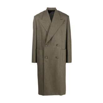 Givenchy Lange Double-Breasted Herringbone Jas - Heren - Mantel - Groen - M - Wol - Jassen