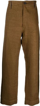 Ziggy Chen side-stripe straight-leg trousers - men - Linen/Flax/Virgin Wool/Cupro/Cotton - 46 - Green