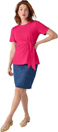 Jessica London Tie-Front Short Sleeve Knit Tee in Pink Burst at Nordstrom, Size Medium