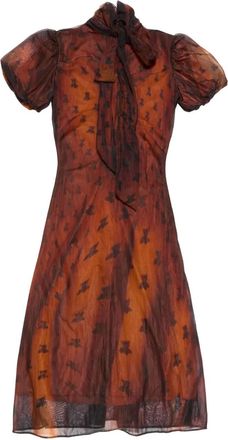 Acne Studios puff-sleeve printed dress - Brown