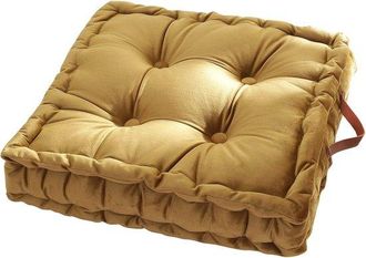 No Brand Coj&iacute;n De Asiento Cuadrado Grueso De Terciopelo Liso Con Asa, Color Amarillo Mostaza, Ideal Para Tatami Y Sillas, 42x42x10cm