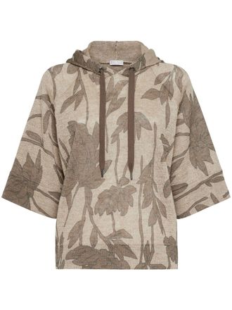 Brunello Cucinelli Top a fiori jacquard con cappuccio - Toni neutri