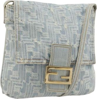 Fendi Pre-owned Cross Body Bags, female, Blue, Size: ONE SIZE Pre-owned Vintage Zucca Canvas Shoulder Bag