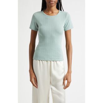 Leset Cotton Pointelle Slim Fit T-Shirt in Eucalyptus at Nordstrom, Size X-Small