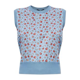 Dolce & Gabbana Sleeveless Tops, female, Blue, Size: 2XS Silk vest with floral motif