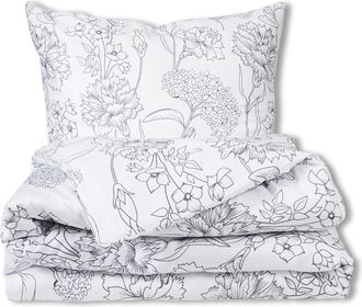 OEM Biancheria Da Letto In Raso 160x200 Esclusiva Con Fiori Grigi Primaverili
