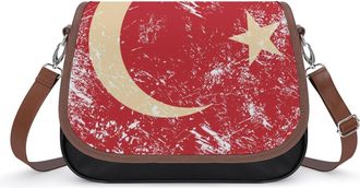 Generic Tur-key Vintage Flag Womens Leather Crossbody Bags with Adjustable Strap Casual Printed Shoulder Handbag