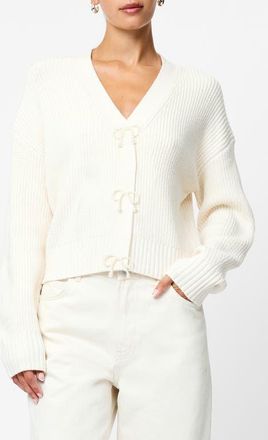 French Connection Bow Embellished Cardigan in Porcelain Cream at Nordstrom, Size X-Small