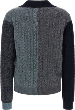Ferragamo Color-Block Braided Virgin Wool Sweater - Gray