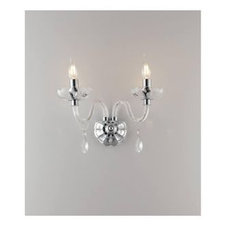 Netlighting RIFLESSO Twin 2 Light Candle Wall Light Chrome Crystal 40x35x18cm in Silver | Size: 40 x 35 x 18 cm