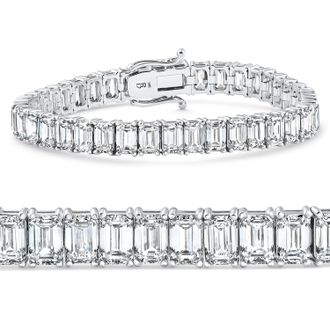 Pompeii3 28Ct Emerald Diamond Tennis Bracelet 14k White Gold 7 17.5g Lab Grown