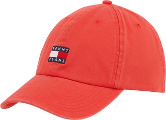 Tommy Jeans Baseball Cap TOMMY JEANS TJM HERITAGE CAP, Damen, rot (rot hot), Web, Baumwolle, unifarben, Caps Baseball Cap, mit grosser Logostickerei