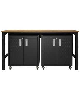 Manhattan Comfort 3Pc Fortress Mobile Space-Saving Garage Cabinet And Worktable 1.0