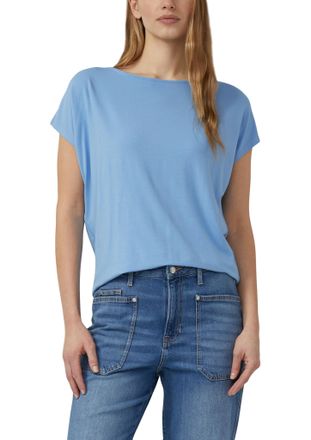 s.Oliver T-Shirt S.OLIVER, Damen, Gr. 34, blau, Jersey, Obermaterial: 95% Viskose, 5% Elasthan, regular fit taillenbedeckt, Rundhals, Shirts T-Shirt, mit Marke