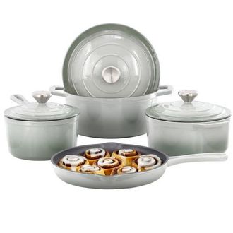 MegaChef 7 Piece Enameled Cast Iron Cookware Set in Gray at Nordstrom