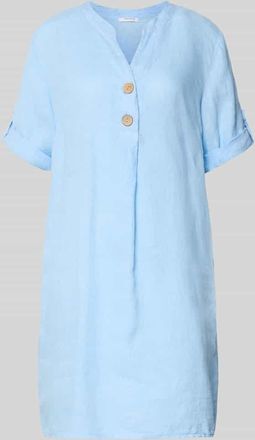 Zabaione Tunikakleid aus Leinen mit V-Ausschnitt Modell Ki44ra in Hellblau, Gr&ouml;&szlig;e XXL