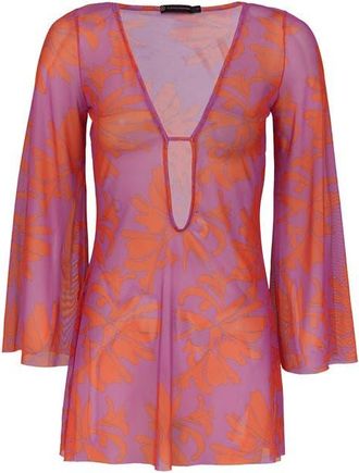 Vix Lidi Long Sleeve Cover-Up Minidress in Pink Multi at Nordstrom, Size X-Small