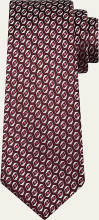 Kiton Mens Geometric Jacquard Silk 7-Fold Tie