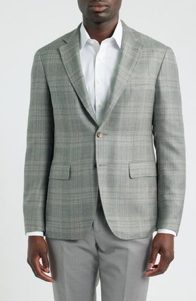 Canali Kei Plaid Wool, Silk & Linen Sport Coat in Light Grey at Nordstrom, Size 50